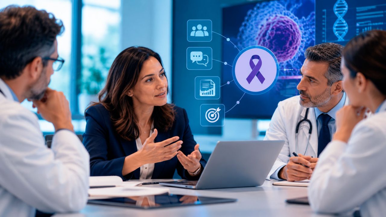 Profesionales de Medical Affairs y oncología participan en una conversación científica basada en evidencia, como parte del Scientific Engagement.