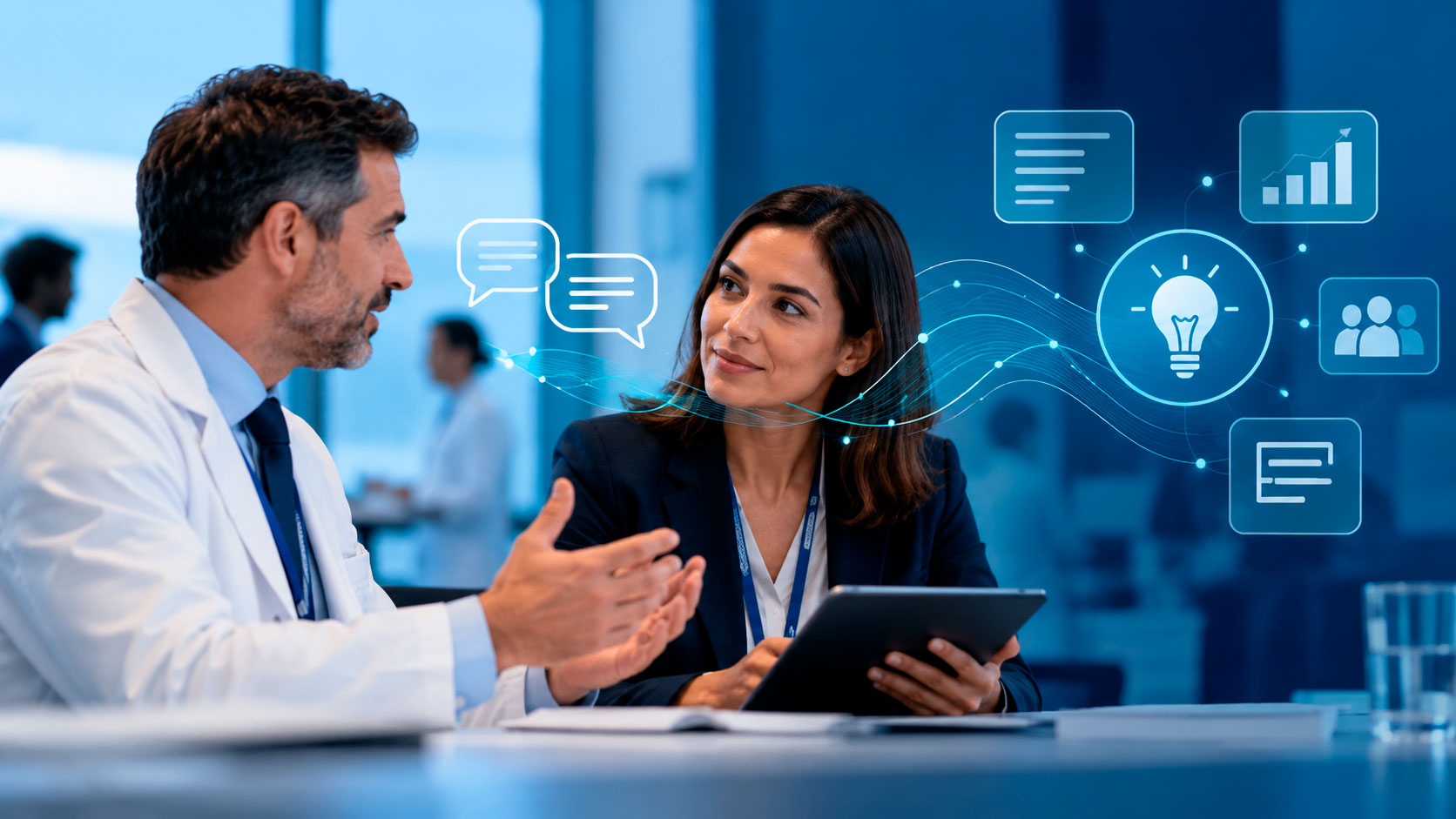 Profesionales de Medical Affairs intercambian información científica para identificar y analizar posibles Medical Insights.